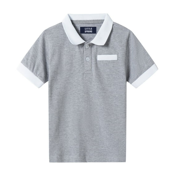 LittleSpring Toddler Polo Shirt 2T Boys Short Sleeve School Uniform Shirts Classic Solid Gray