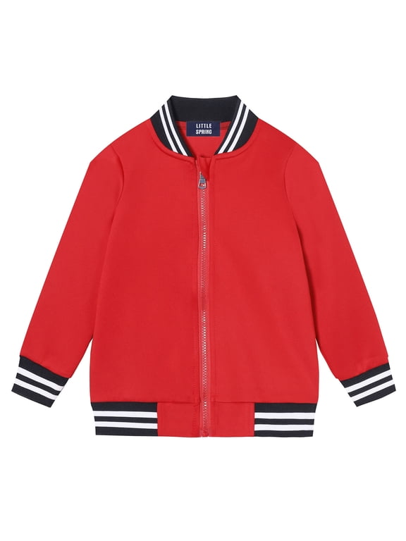 Toddler Red Letterman Jacket for Girls Boys Varsity Jacket Casual Relaxed Fit Baseball Outwear Zip up 4T