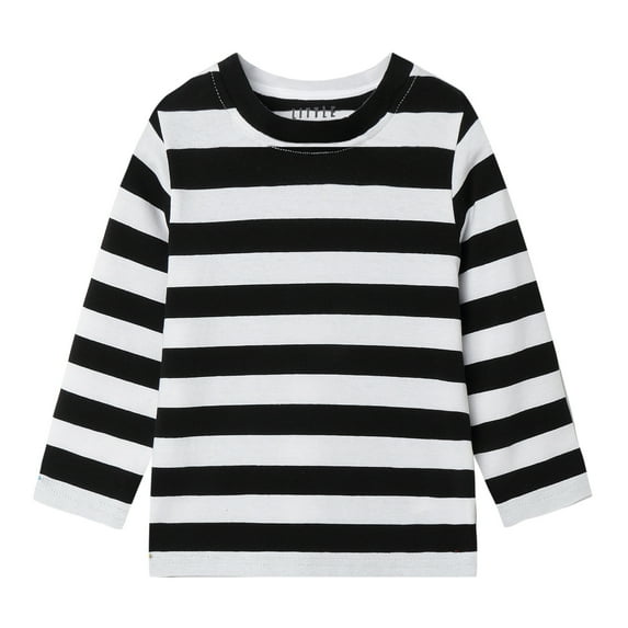 LittleSpring Toddler T-Shirt for Boys Long Sleeve Plain Cotton Classic Spring Fall Casual Stripe Black 3T