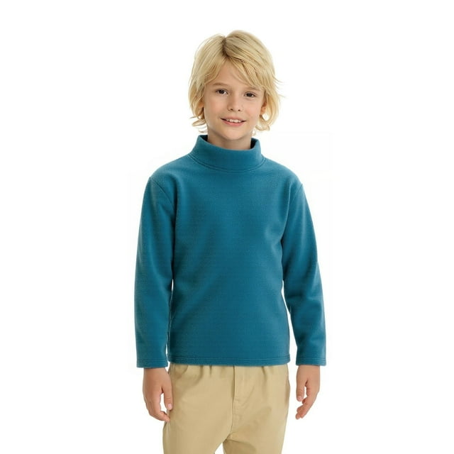 LittleSpring Toddler Turtleneck Boys Fleece Thermal Shirt Kids Long Sleeve Pullover Tops Highneck Basic 3T Teal