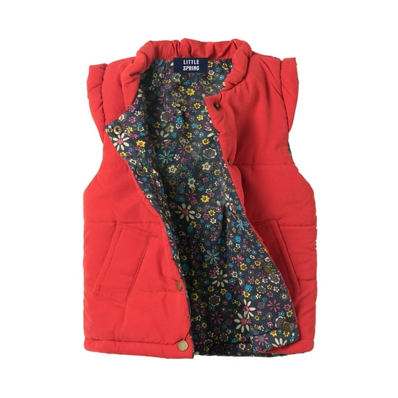 LittleSpring Toddler Vest Girls 4T Winter Warm Lightweight Vest Jacket High Neck Cute Dash Sleeve Jacke Red