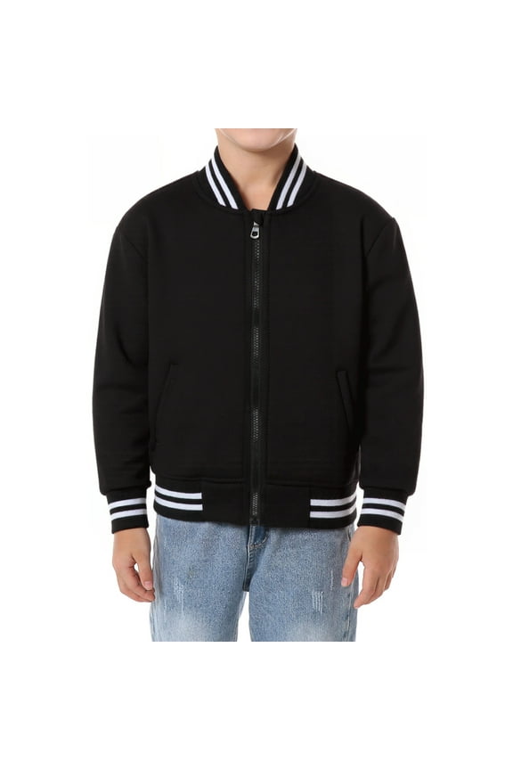 Unisex Kids Black Letterman Jacket Full Zip Bomber Varsity Jacket Casual Relaxed Fit Size 7-8