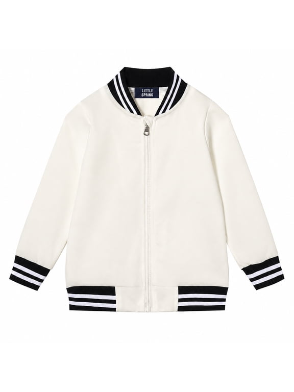 Unisex Kids White Letterman Jacket Full Zip Bomber Varsity Jacket Casual Relaxed Fit Size 7-8