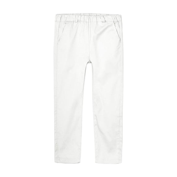 LittleSpring White Pants Boys Relaxed Fit Plain Chino Pants with Elastic Waist Casual Lightweight Size 7