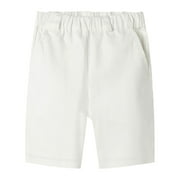 LITTLESPRING White Shorts for Boys Uniform Shorts with Elastic Waist Toddler Chino Flat Front Pull On 3T