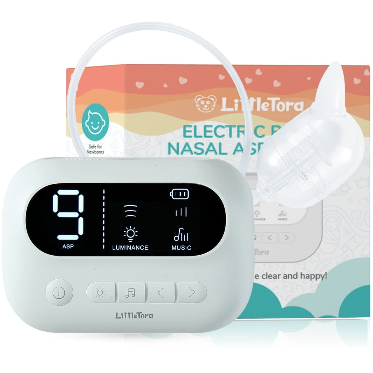 LittleTora Pro Baby Nasal Aspirator - Built-in Music & Night Light - Rechargeable Nose Booger Sucker for Infants Babies Kids Toddlers - Snot Removal