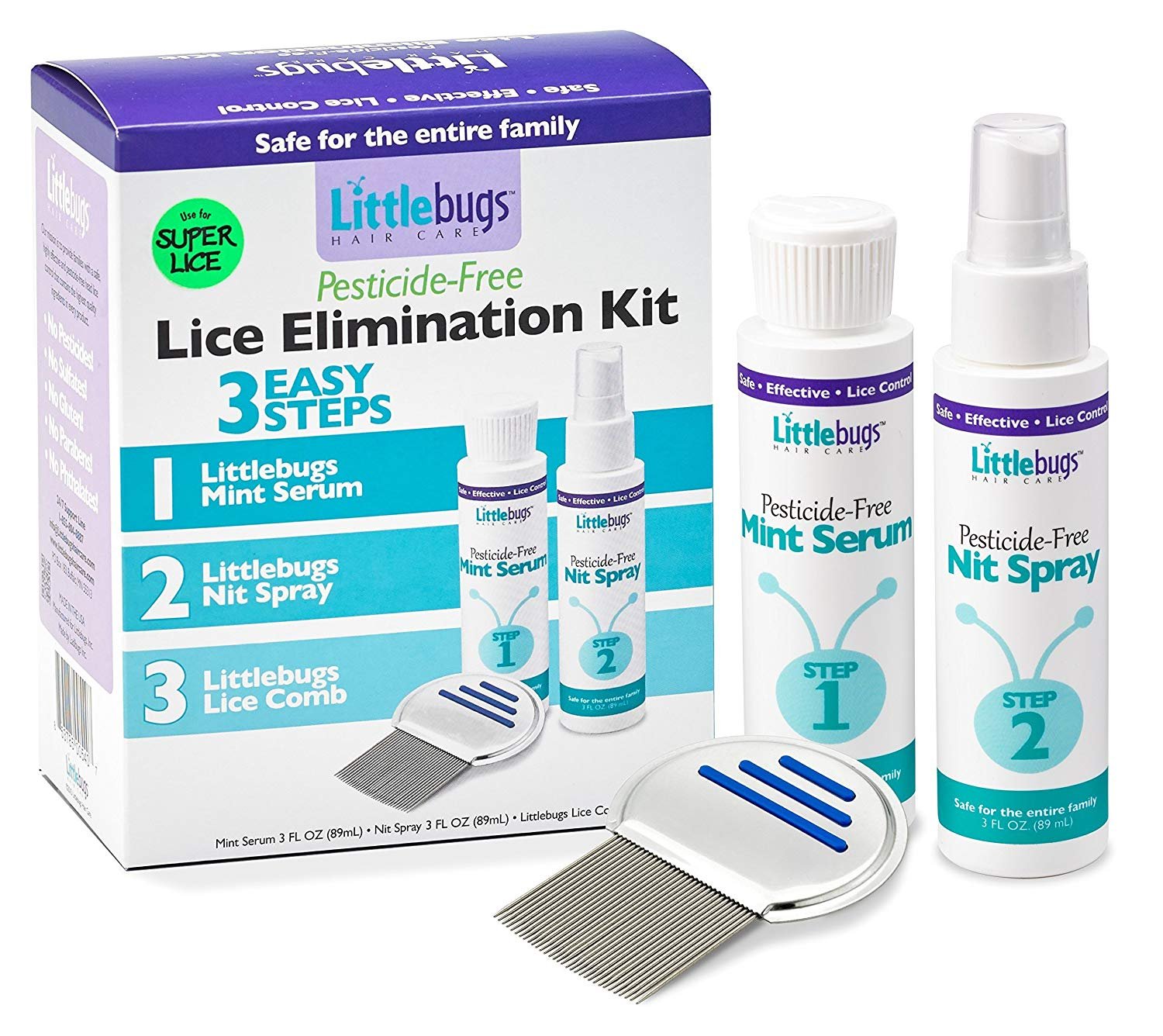 Littlebugs Lice Treatment 3Step Easy Elimination Kit Comb, Serum