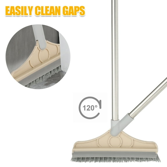 Littleduckling Floor Scrub Brush Long Handle with 120° Rotatable Head Stiff Bristles Window Brush Detachable Bathroom Kitchen Push Brush Cleaning Tool(Beige)