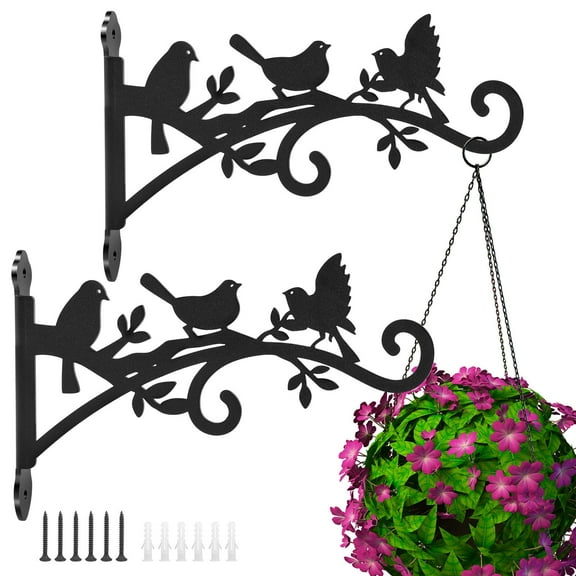 Keyohome Hanging Plant Bracket,2 Pcs 12" Cast Iron Decorative Wall Planter Hanger Hooks for Hanging Plants Flower Baskets Wind Chimes Bird Feeders,Indoor Outdoor Rustic Home Decor