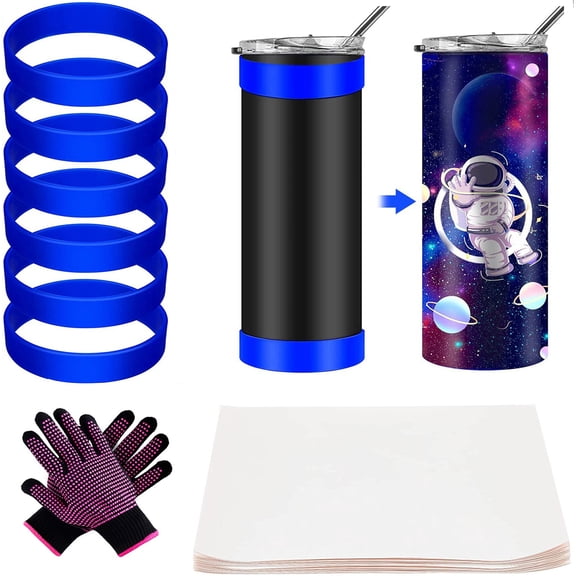 Littleduckling Silicone Bands Elastic Heat Resistant Sublimation Paper Holder Ring Band Tight-Fitting Water Bottle Bands with A4 Sublimation Paper for Wrapping Cups Sublimation Tumbler Wine Bottle