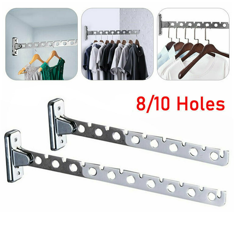 Littleduckling Stainless Steel Clothes Rack Hook with 8/10 Holes Foldable Clothes Hanging Rod Multi-Purpose Clothes Drying Rack Space Saver for Closet
