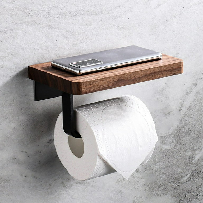 Littleduckling Toilet Bath Tissue Holder, Walnut Shelf, Wall