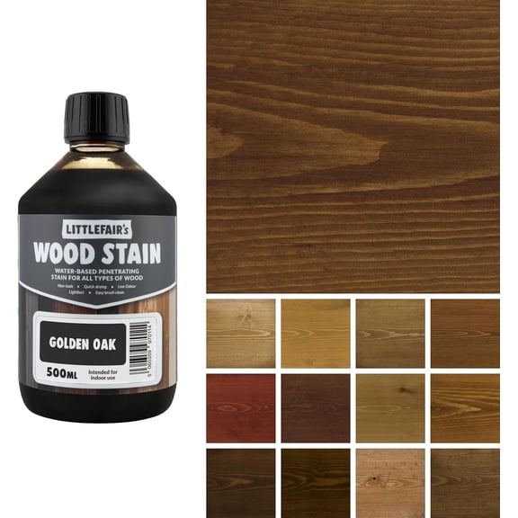 Littlefair's Wood Stain Water Based - 16.9oz/500ml - Indoor Furniture Stain Light & Dark Finishes - Special Non Toxic & Eco Friendly Formula - Wood Stain for Crafts - Color: Golden Oak