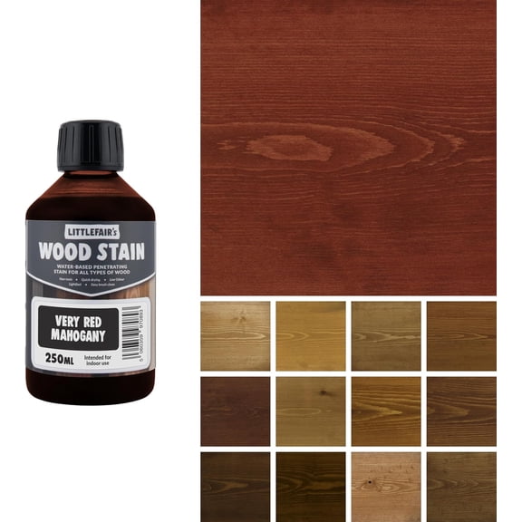 Littlefair's Wood Stain Water Based - 8.5oz/250ml - Indoor Furniture Stain Light & Dark Finishes - Special Non Toxic & Eco Friendly Formula - Wood Stain for Crafts - Color:Very Red Mahogany