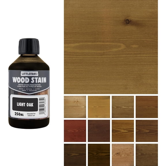 Littlefair's Wood Stain Water Based - 8.5oz/250ml - Indoor Furniture Stain Light & Dark Finishes - Special Non Toxic & Eco Friendly Formula - Wood Stain for Crafts - Color: Light Oak