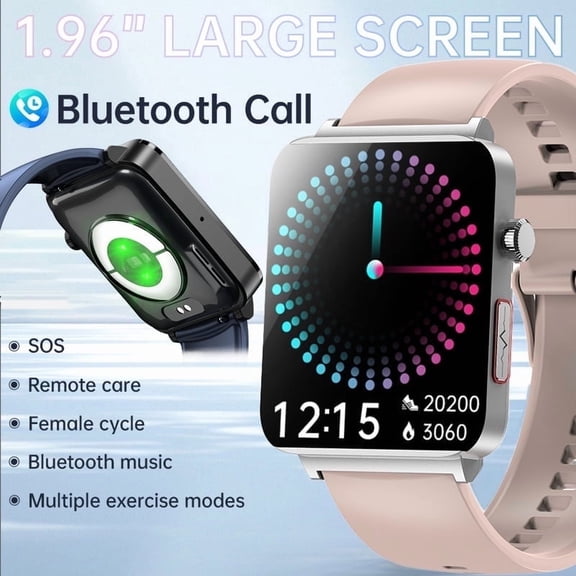 Littlefat Unisex Bluetooth Smart Watch, 1.72" Display, Multi-Sport Activity Tracker, Waterproof, Works with Android iOS Devices (Silver and Pink)