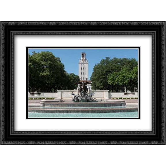 Littlefield Fountain at the University of Texas at Austin, with the historic University of Texas Tow 2x Matted 24x18 Black Ornate Framed Art Print by Highsmith, Carol