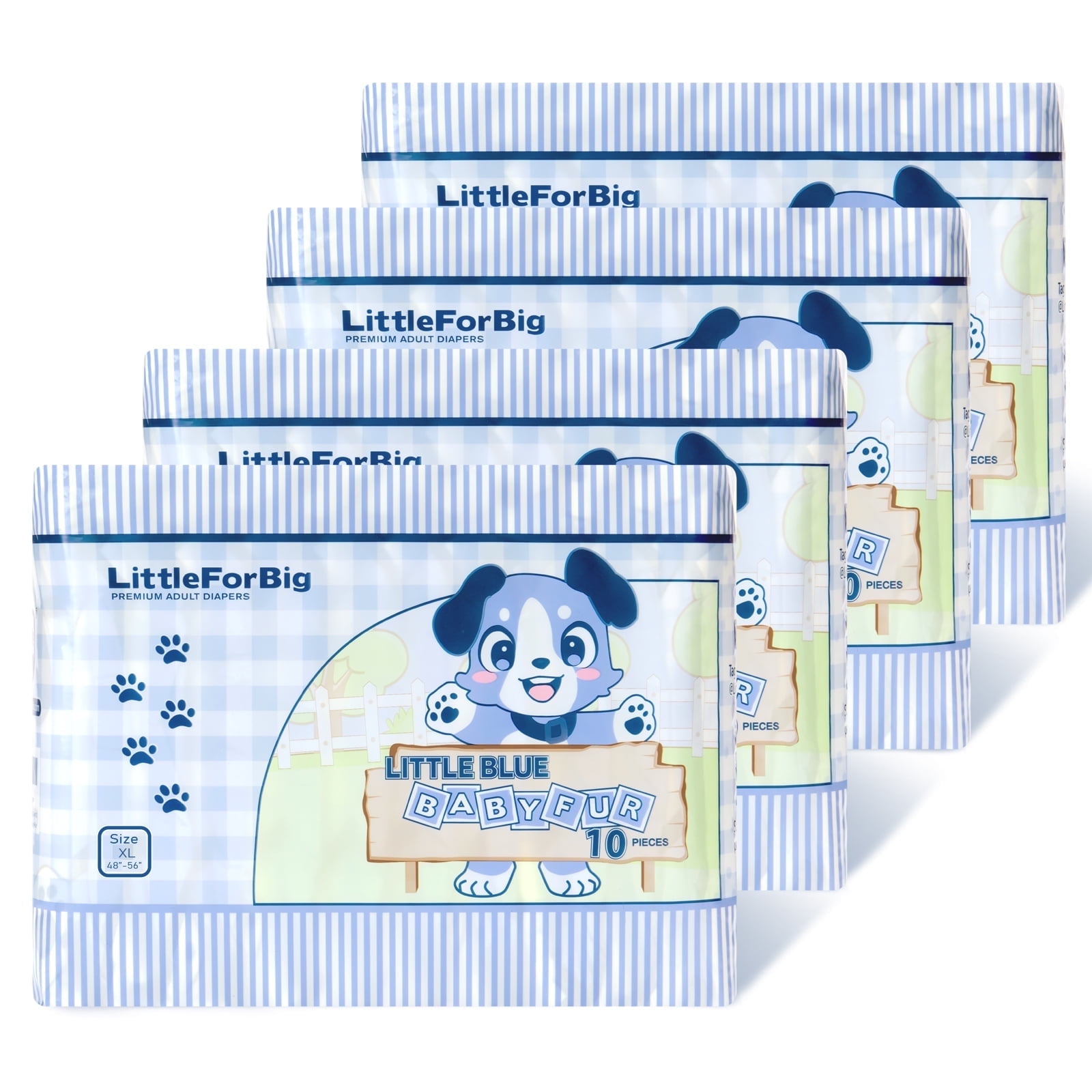Littleforbig Adjustable Hook-and-Loop Fastener Closure Adult Printed Cloth Back Diaper 40 Pieces (4 Packs) - Little Blue BabyFur (X-Large 48"-56")