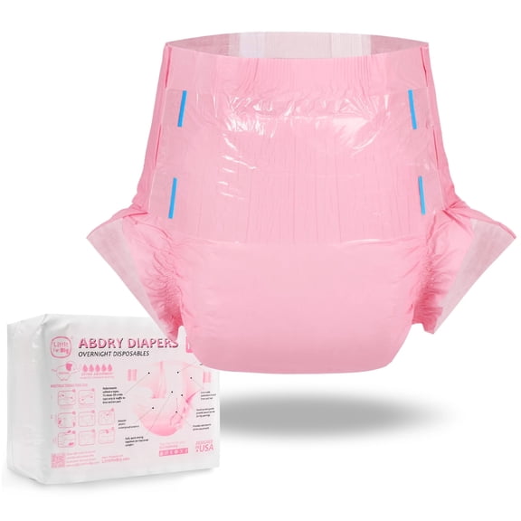 Littleforbig Adjustable Tapes Adult Diaper 10 Pieces - ABDry Ultra Absorbent Diapers Pink (X-Large 48"-56")