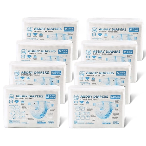 Littleforbig Adult Diaper 80 Pieces (8 Packs) - ABDry White Diapers (Medium 28"-38")