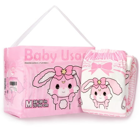 Littleforbig Adult Printed Diaper 10 Pieces - Baby Usagi (Medium 28"-38")