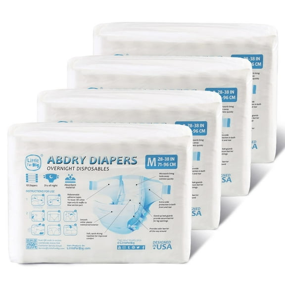 Littleforbig Adult Printed Diaper 40 Pieces (4 Packs) - ABDry White Diapers (Medium 28"-38")