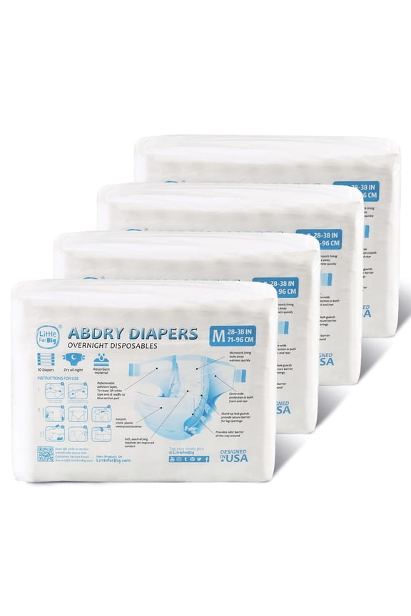 Adult Printed Diaper 40 Pieces (4 Packs) - ABDry White Diapers (Medium 28"-38")