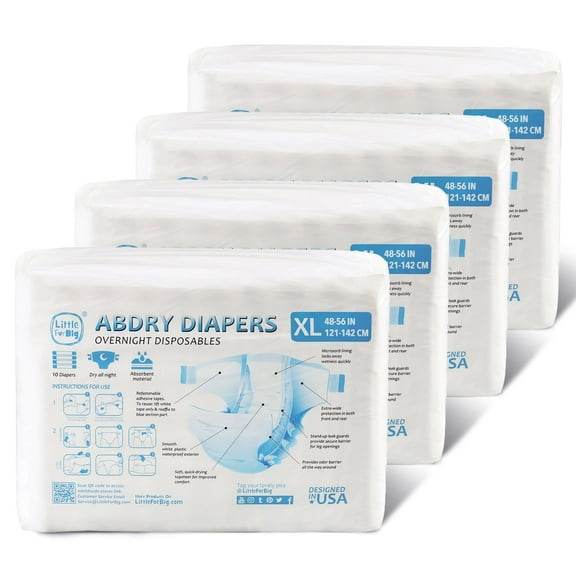Littleforbig Adult Printed Diaper 40 Pieces (4 Packs) - ABDry White Diapers (X-Large 48"-56")
