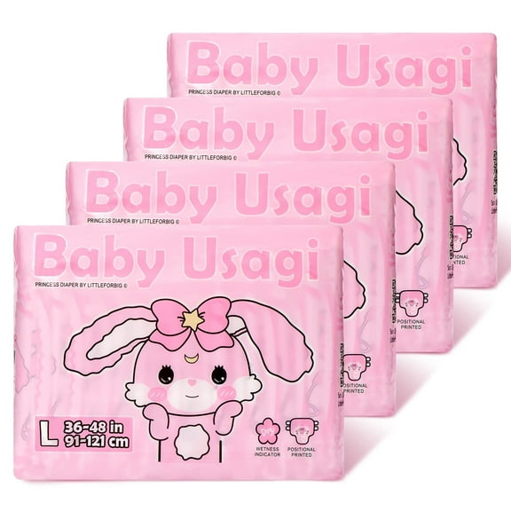 Littleforbig Adult Printed Diaper 40 Pieces (4 Packs) - Baby Usagi (Large 36"-48")
