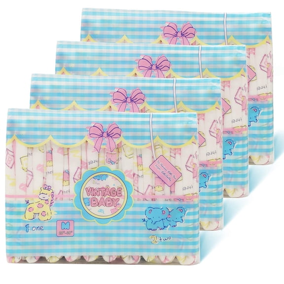Littleforbig Adult Printed Diaper 40 Pieces (4 Packs) - Vintage Baby (Medium 28"-38")