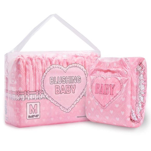 Littleforbig Printed Adult Brief Diapers 10 Pieces - Blushing Baby Pink (Medium 28"-38")
