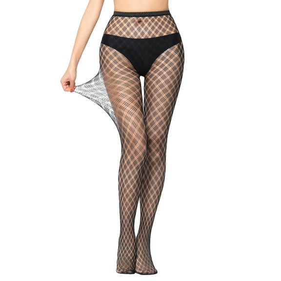 Littleforbig High Waist Fishnet Mesh Net Stockings Jacquard Pantyhose Multiple Mesh Black