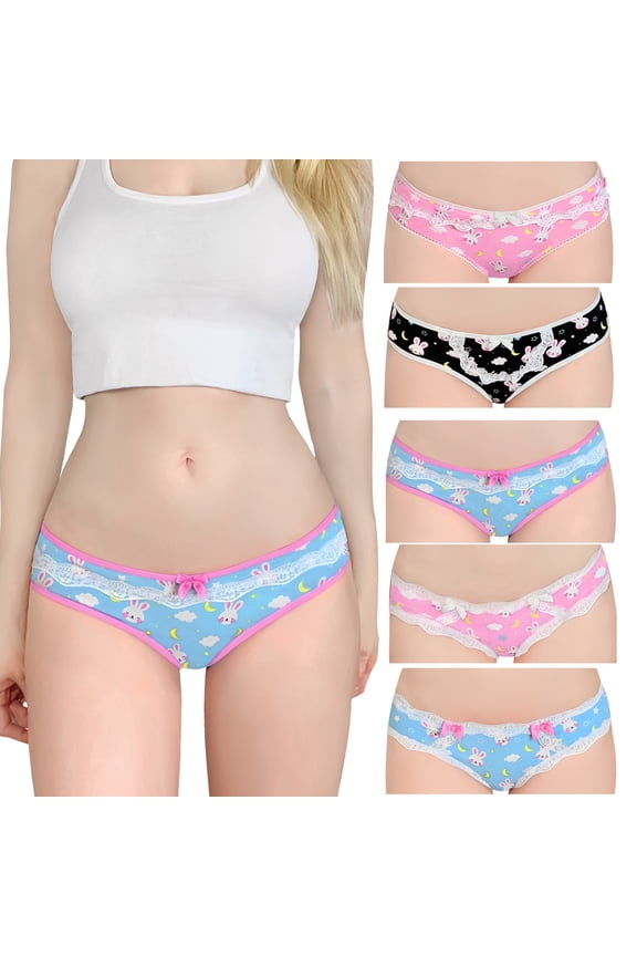 Panties Set Bedtime Bunny Pattern Women Briefs 5 Pack 2X-Large