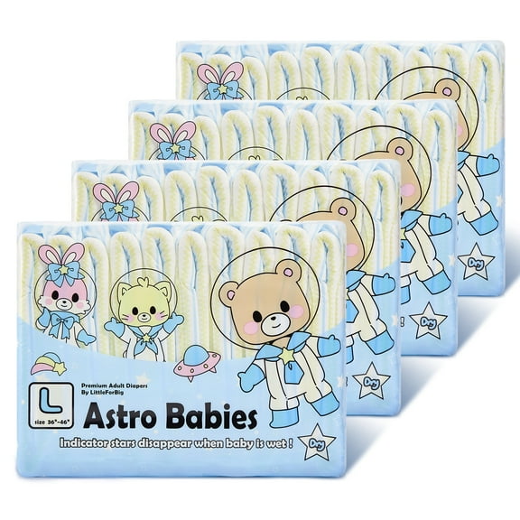 Littleforbig Printed Adult Brief Diapers 40 Pieces (4 Packs) - Astro Babies (Large 36"-48")