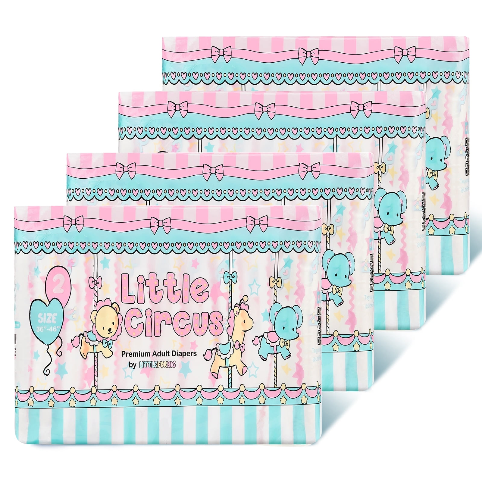 Littleforbig Printed Diaper 40 Pieces (4 Packs) - Little Circus (Large 36"-46")