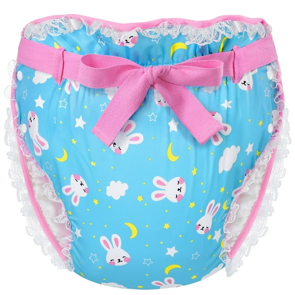 Littleforbig Silky Adult Ribbon Omutsu Diaper Wrap Cover Washable Adjustable Reusable Waterproof - Snuggle Bunny Pattern M