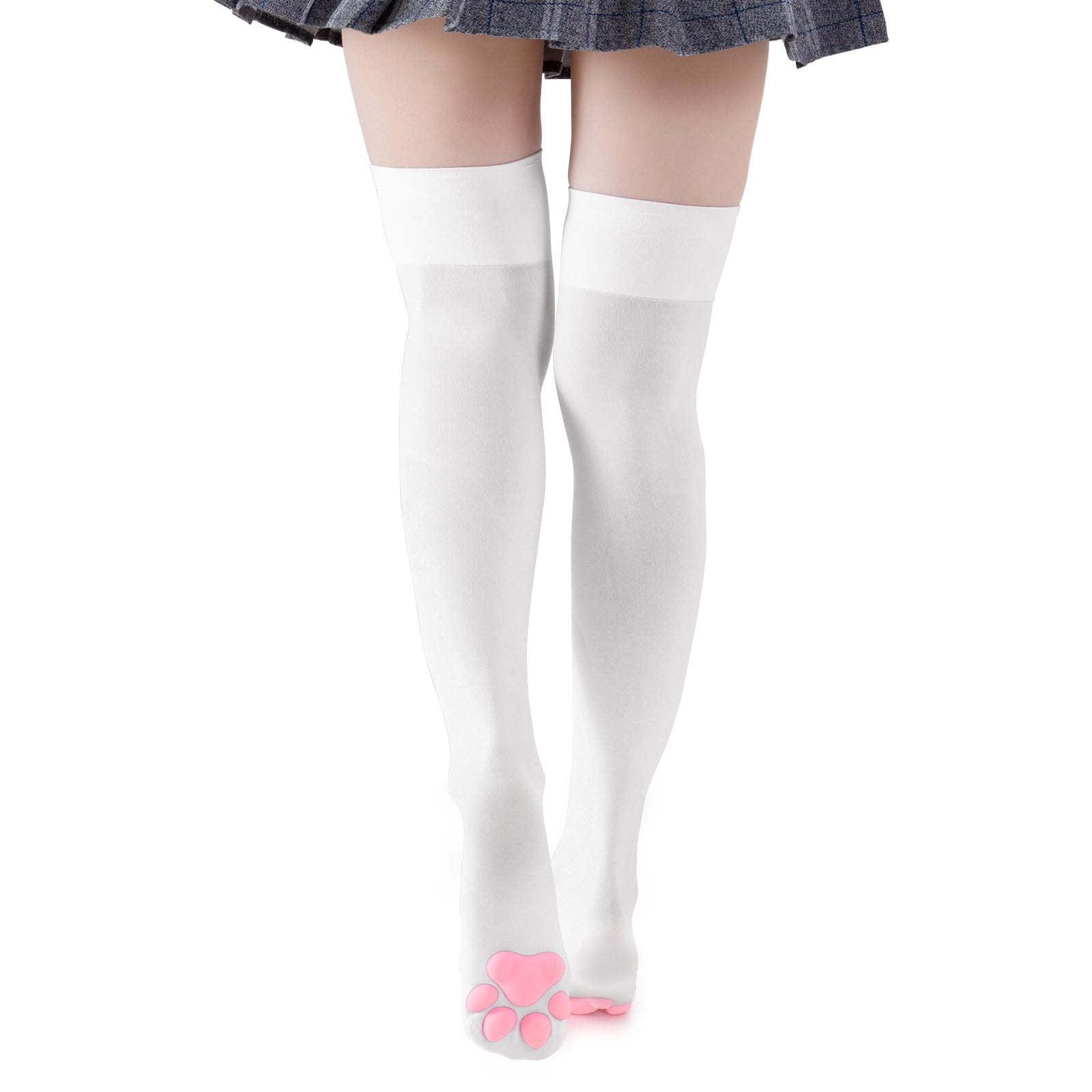 Thigh High Cosplay 3D Paw Pad Silicone Kitten Over The Knee Silk Stockings - White