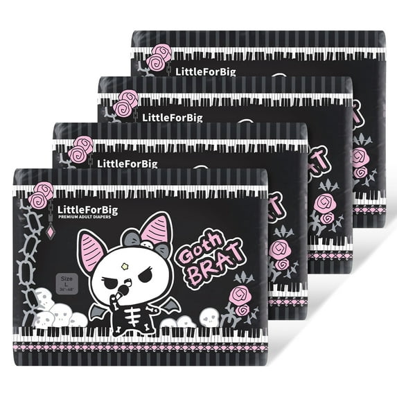 Littleforbig Ultra Absorbent 7000 mL Adult Printed Diaper 40 Pieces (4 Packs) - Goth Brat (Large 36"-48")