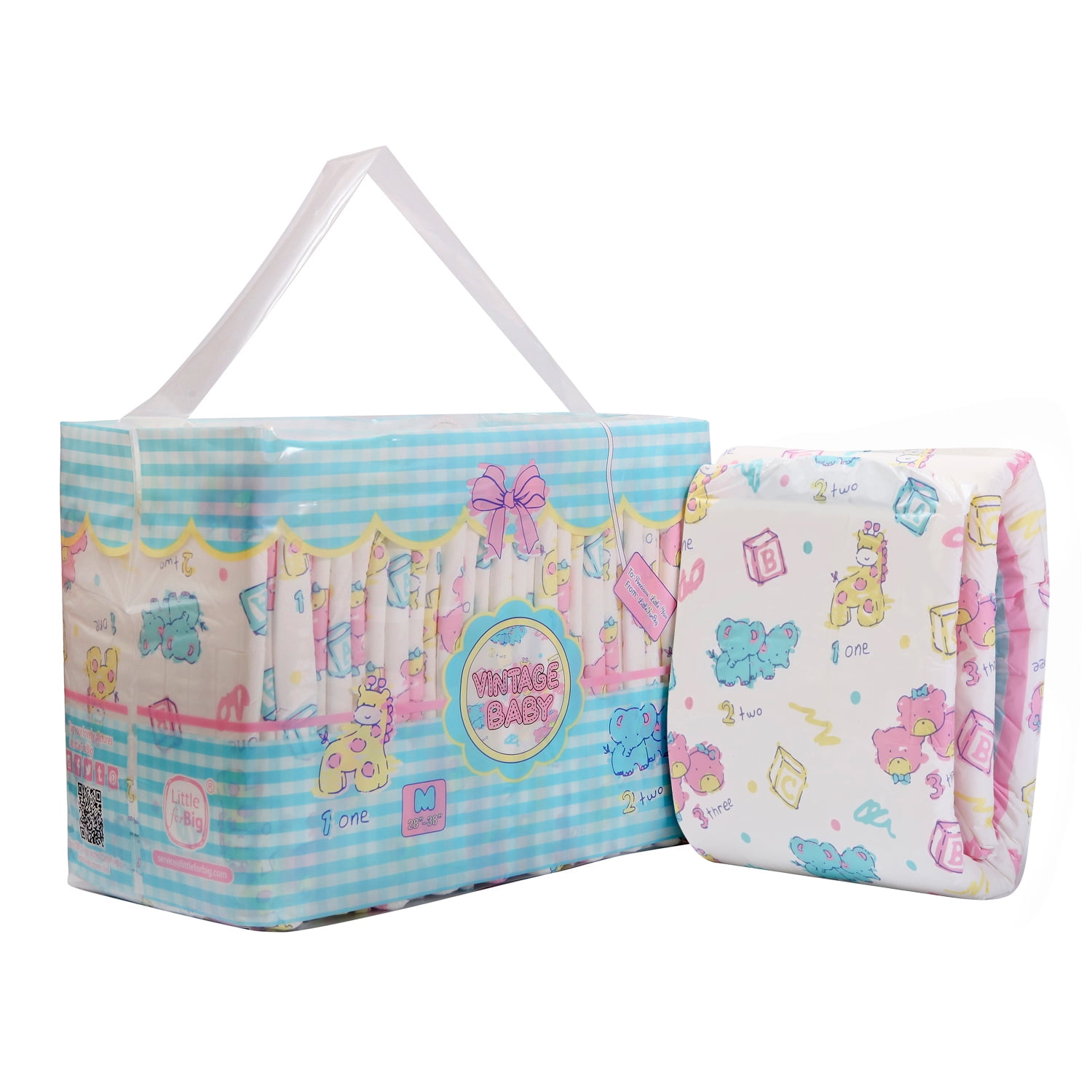 Littleforbig Vintage Baby Adult Diaper 10 Pieces (Medium 28"-38")