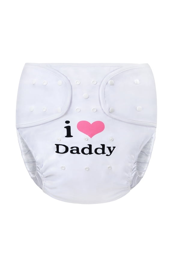 Washable Adjustable Reusable Waterproof Cloth Adult Diaper Wrap Cover One Size - I Love Daddy White