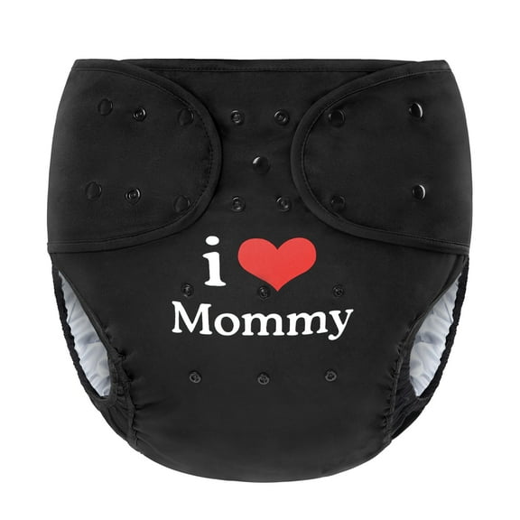 Littleforbig Washable Adjustable Reusable Waterproof Cloth Adult Diaper Wrap Cover One Size - I Love Mommy Black