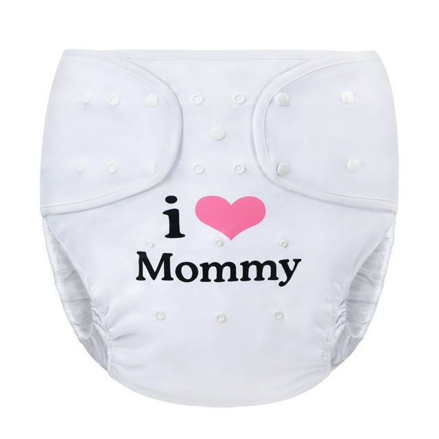 Littleforbig Washable Adjustable Reusable Waterproof Cloth Adult Diaper Wrap Cover One Size - I Love Mommy White