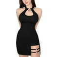 thumbnail image 1 of Littleforbig Women Cotton Overall Vampy Collared Bodycon Mini Dress Skirt XS Black, 1 of 11