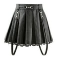 thumbnail image 1 of Littleforbig Women's A-Line Pleated Faux Leather Flared Casual Lace Trim Mini Skirts - Troublemaker Black Large, 1 of 7