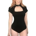 thumbnail image 1 of Littleforbig Women's Cotton Scoop Neck Short Sleeve Bodysuit - Collared Black XL, 1 of 7