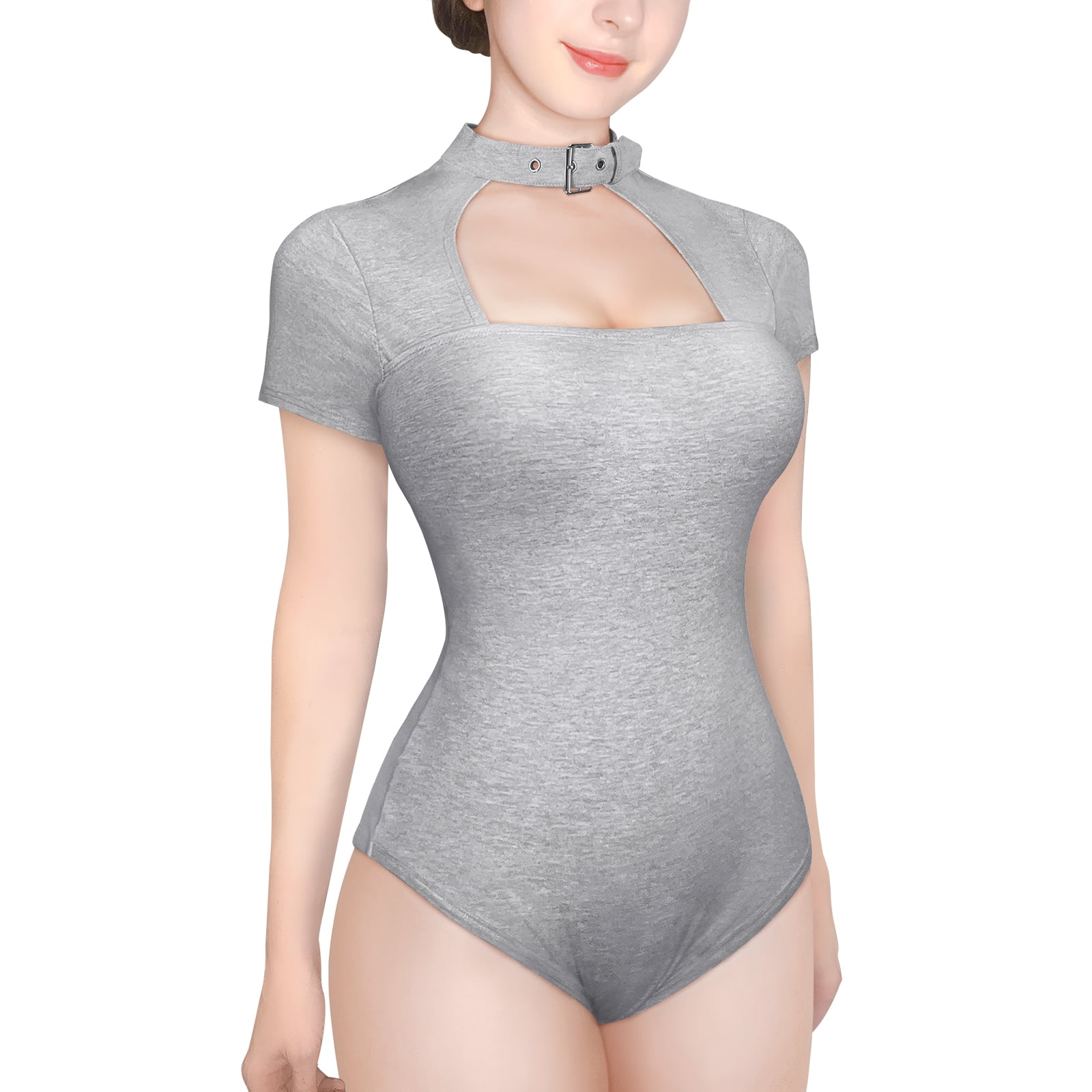 Littleforbig Women's Cotton Scoop Neck Short Sleeve Bodysuit - Collared ...
