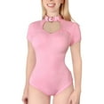 thumbnail image 1 of Littleforbig Women's Cotton Scoop Neck Short Sleeve Bodysuit - Collared Pink L, 1 of 7