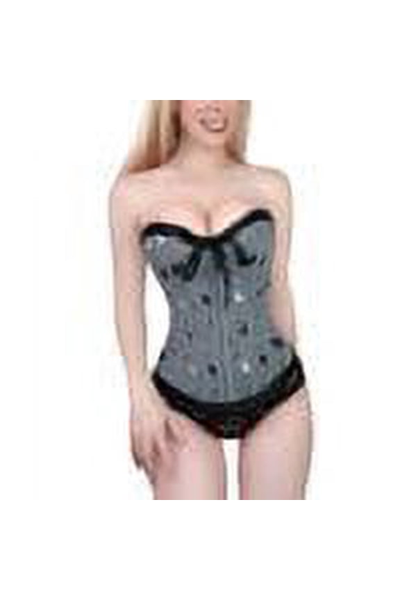 Women's Lace Up Boned Overbust Corset Bustier Bodyshaper Top - Sugar Bat Pattern 3X-Large