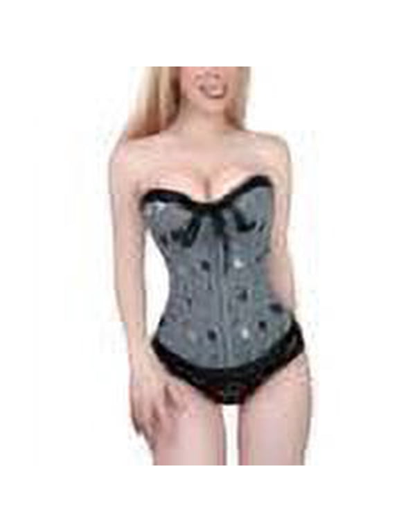 Women's Lace Up Boned Overbust Corset Bustier Bodyshaper Top - Sugar Bat Pattern 3X-Large