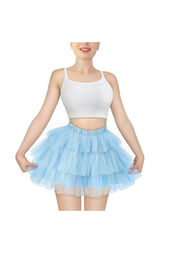 Women's Mesh Tulle Puffy Petticoat Tutu Ballet Bubble Short Ballerina Skirt 4XL Blue
